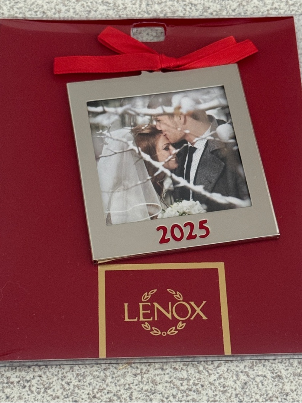 Lenox Red and Silver 2025 Holiday Picture Frame Ornament